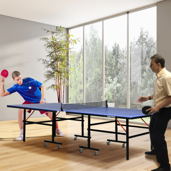 SPORTNOW Mesa de Ping Pong Dobrável com Rodas para Interior e Exterior Tamanho Padrão com Rede Raquetes e Bolas 274x152,5x76 cm Azul - Image 2