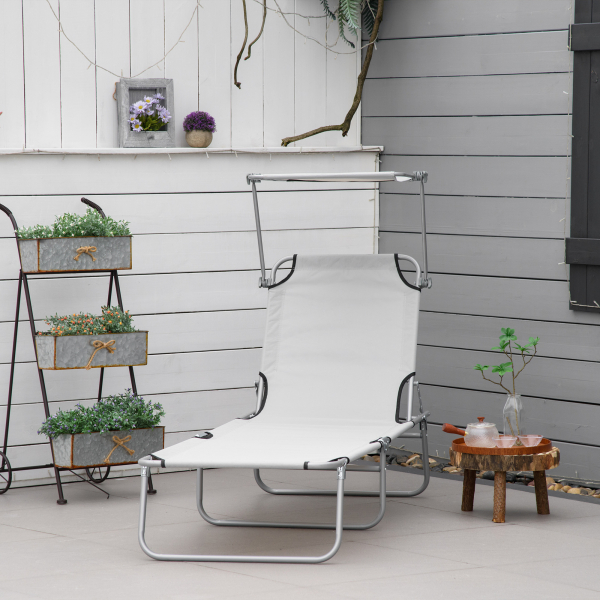 Outsunny Espreguiçadeira de Jardim Dobrável com Toldo Removível e Ajustável e Encosto Ajustável em 4 Posições  187x58x36 cm Cinza Claro - Image 2