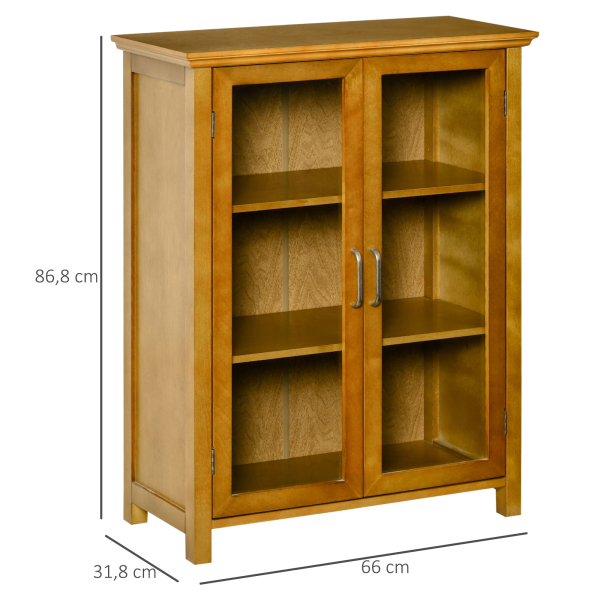 HOMCOM Aparador Auxiliar com 2 Portas de Vidro Armário de Sala de Estar Múltiuso com 2 Prateleiras Interiores Ajustáveis Estilo Rústico para Cozinha Sala de Jantar 66x31,8x86,8 cm Nogueira - Image 3