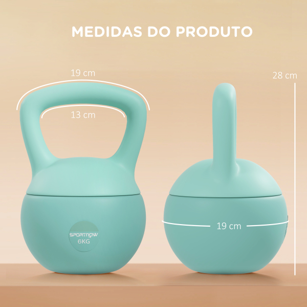 SPORTNOW Kettlebell de 6 kg Pesa Russa Preenchida de Areia Metálica e Alça Antiderrapante para Treino em Casa Ginásio 19x19x28 cm Verde - Image 3