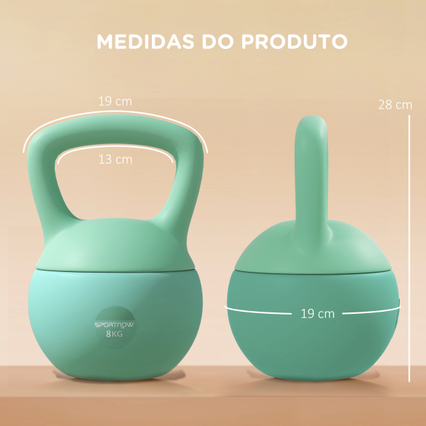 SPORTNOW Kettlebell de 8 kg Pesa Russa Preenchida de Areia Metálica e Alça Antiderrapante para Treino em Casa Ginásio 19x19x28 cm Verde - Image 3