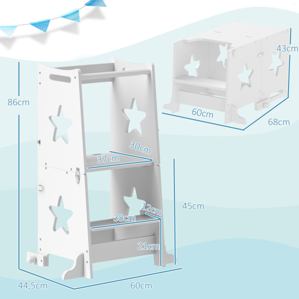AIYAPLAY Torre de Aprendizagem 2 em 1 Torre de Aprendizagem para Crianças Convertível em Mesa e Cadeira 60x44,5x86 cm Branco - Image 3
