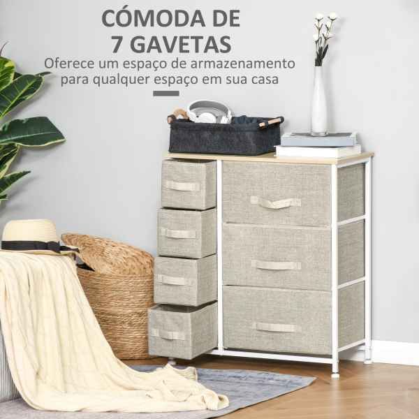 HOMCOM Cómoda com 7 Gavetas de Tecido Cómoda de Armazenamento Multifuncional para Dormitório Sala de Estar Corredor 63,5x30x71cm Cinza - Image 4