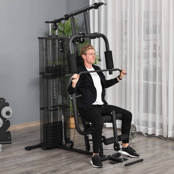 HOMCOM Máquina Multi Estação de Musculação com Placas de Peso de 45kg Carga Máxima 120kg para Treinamento Fitness 150x110x210cm Preto - Image 4