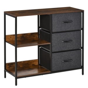 HOMCOM Cómoda de Estilo Industrial com Cestos de Tela Dobráveis e 2 Prateleiras para Dormitório Sala de Estar Corredor 80x29x71cm Marrom Rústico e Cinza Escuro