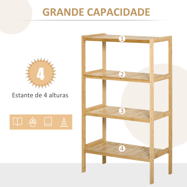 HOMCOM Estante de Bambú de 4 Níveis Móvel Organizador Multifuncional para Casa de Banho Cozinha Sala de Estar com Dispositivo Anti-Rolamento 62x33x112cn Natural - Image 4