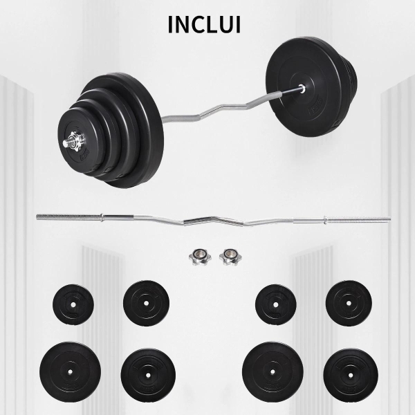 HOMCOM Barra de Pesos Curvada com 8 Discos de Peso Intercambiáveis até 70kg de Aço para Treinamento Culturismo em Academia Casa 140x38,5x38,5cm Preto - Image 4