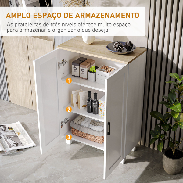 HOMCOM Armário de Sala de Estar Moderno Armário de Armazenamento com 2 Portas Prateleira Ajustável e Base Elevada 60x30x90 cm Branco - Image 4
