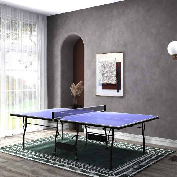 SPORTNOW Mesa de Ping Pong Dobrável Profissional com Rodas Inclui 2 Raquetes e 3 Bolas para Interior 274x152,5x76 cm Azul - Image 2