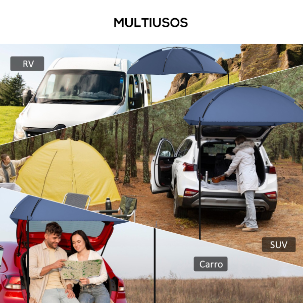 Outsunny Toldo para Carro Abrigo para Campismo com Altura Ajustável e Bolsa de Transporte Impermeável Anti-UV 290x278x230-260 cm Azul Marrinho - Image 4