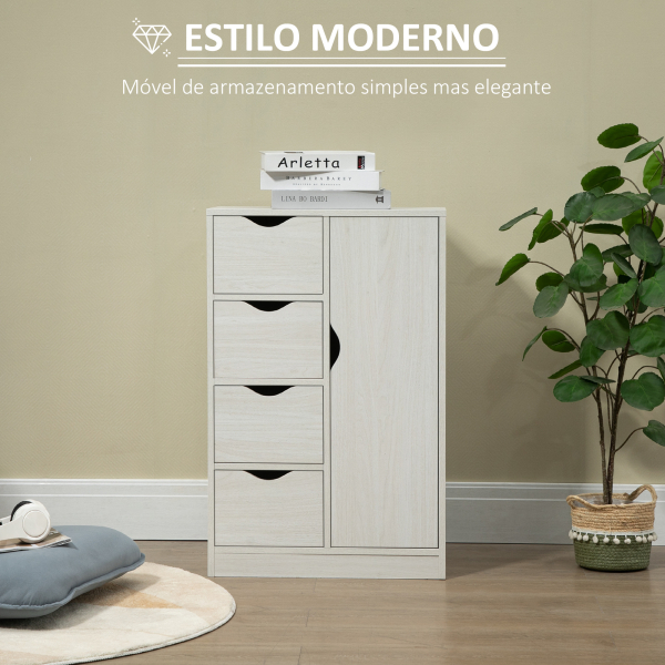 HOMCOM Armário de Sala de Estar Aparador Auxiliar com 4 Gavetas 1 Armário e Prateleira Inferior Móvel de Armazenamento 54x29x83cm Branco - Image 4