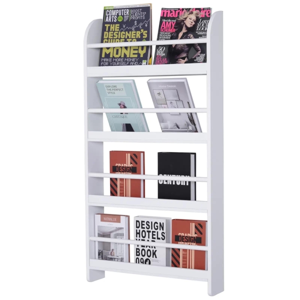 HOMCOM Estante de Parede para Livros com 4 Prateleiras Estante de Livros para Escritório Dormitório Entrada Carga Máxima 30 kg 56x12x113 cm Branco - Image 4