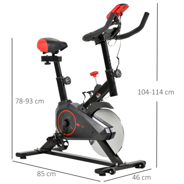 HOMCOM Bicicleta Estática Spinning com Monitor LCD Volante de Inércia de 6kg Assento e Guidão com Altura Ajustável Resistência Regulável 85x46x114cm Preto e Vermelho - Image 3