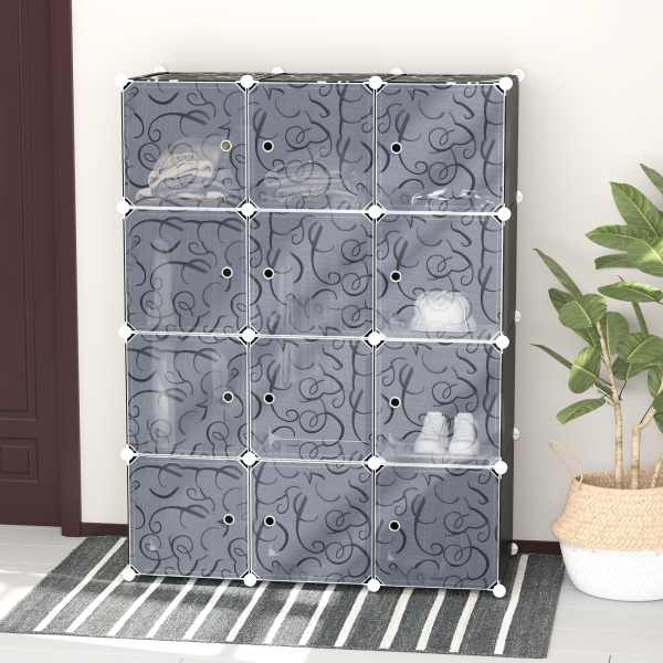 HOMCOM Armário modular de plástico 12 Cubos com Portas para Armazenamento de Roupas Armário Organizador para Brinquedos 111x47x145cm - Image 2