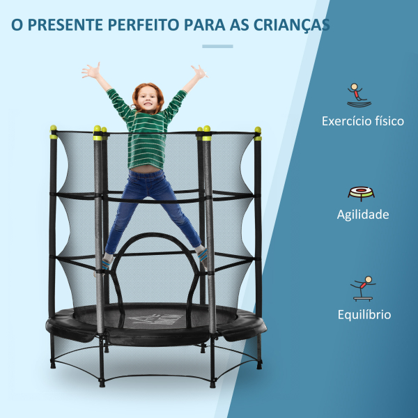 HOMCOM Trampolim para Crianças acima de 3 Anos Cama Elástica Infantil com Rede de Segurança e Estrutura de Aço para Interiores e Exteriores Carga 45kg 140x140x160cm Preto - Image 4