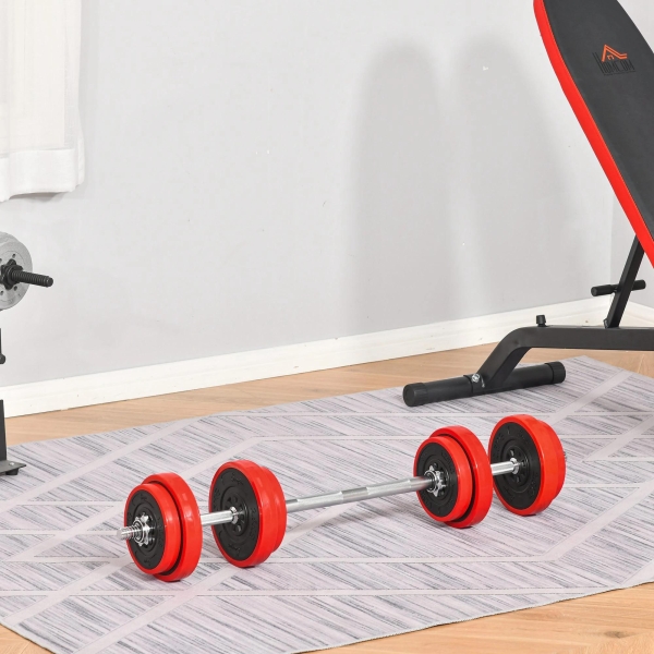 HOMCOM Conjunto de Halteres 20kg Ajustáveis 2 em 1 com 8 Discos 2 Barras e Extensor Ajustável para Treinamento de Força Levantamento de Pesos para Casa Academia Preto e Vermelho - Image 2