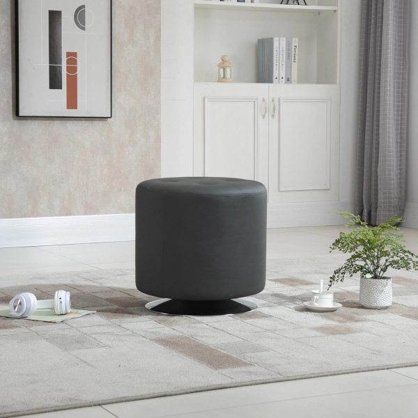 HOMCOM Apoio para os pés Otomano Giratório Banco Puff Redondo Estofado em Couro Sintético de Estilo Moderno para Dormitório Entrada Sala de Estar Ø45,5x44,5cm Cinza - Image 2