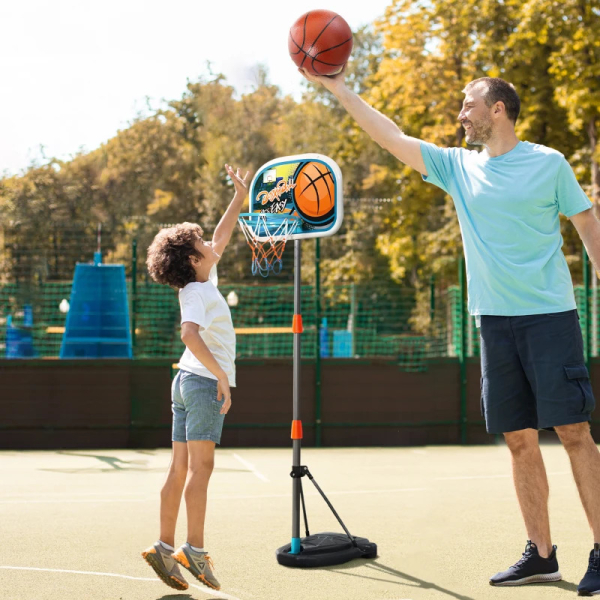 HOMCOM Tabela de basquetebol para crianças acima de 6 anos com suporte de altura ajustável e base recarregável incluídos 32x65x126-158 cm - Image 4