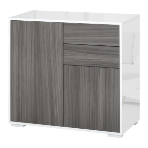 HOMCOM Aparador Auxiliar com 2 Portas 2 Gavetas e Prateleira Ajustável Abertura a Pressão Móvel Organizador de Armazenamento para Dormitório Sala de Estar 79x36x74cm Cinza