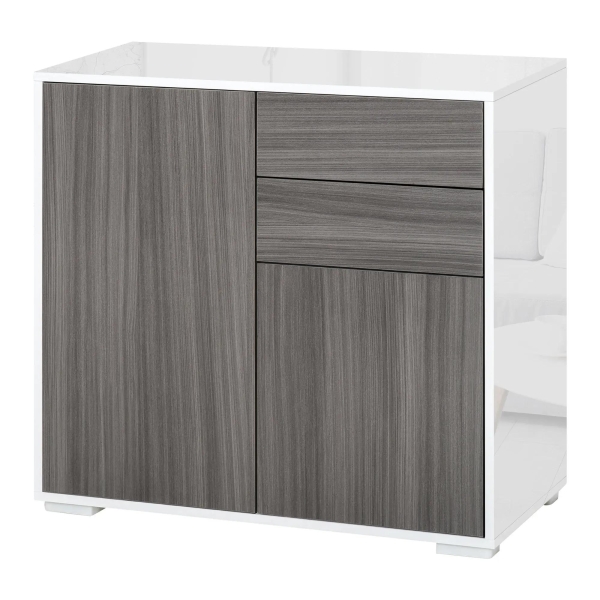 HOMCOM Aparador Auxiliar com 2 Portas 2 Gavetas e Prateleira Ajustável Abertura a Pressão Móvel Organizador de Armazenamento para Dormitório Sala de Estar 79x36x74cm Cinza