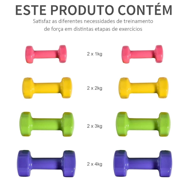 HOMCOM Jogo de 8 Halteres Hexagonais 4 Pares 4kg 3kg 2kg 1kg com Revestimento Pesos para Exercícios em Casa Academia Aço Multicolor - Image 4