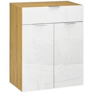 HOMCOM Aparador de Sala de Estar de Alto Brilho com Gaveta 2 Portas e Prateleira Ajustável 70x35x92 cm Branco e Madeira
