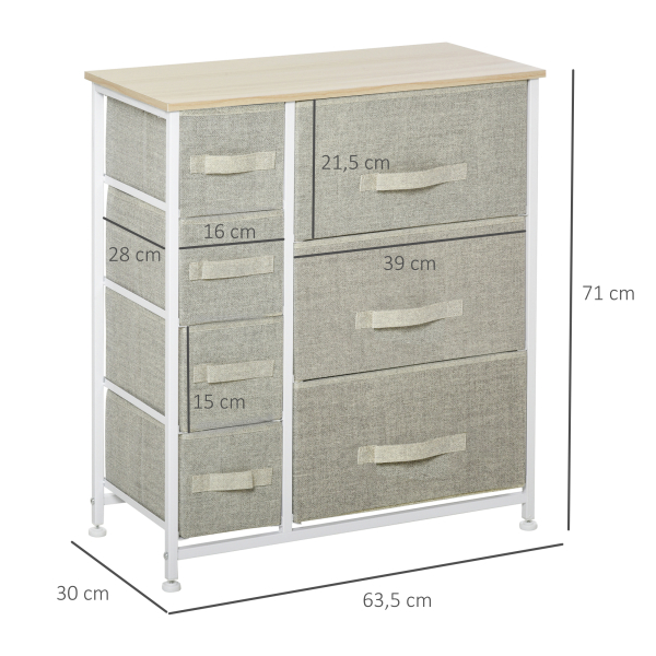 HOMCOM Cómoda com 7 Gavetas de Tecido Cómoda de Armazenamento Multifuncional para Dormitório Sala de Estar Corredor 63,5x30x71cm Cinza - Image 3