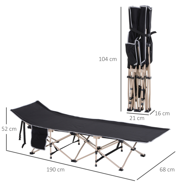 Outsunny Cama de Campismo Dobrável com 1 Bolso Lateral Bolsa de Transporte e Estrutura de Aço  190x68x52 cm Preto - Image 3