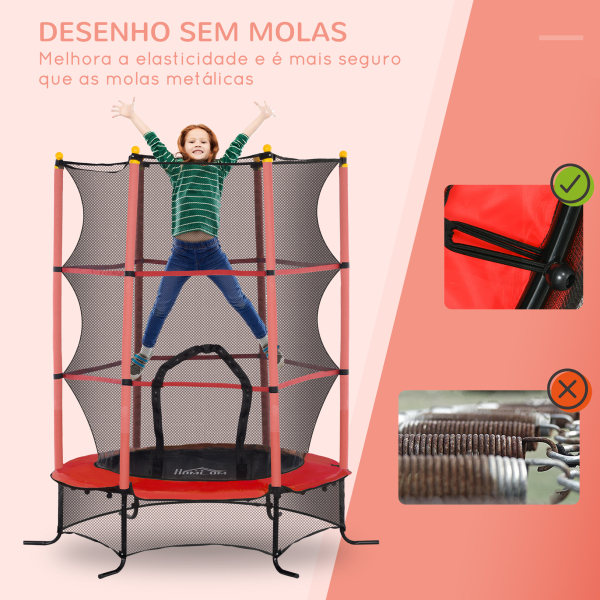 HOMCOM Trampolim para Crianças com Rede de Segurança e Estrutura de Aço para Interiores e Exteriores Carga 50 kg Ø163x190 cm Vermelho - Image 4