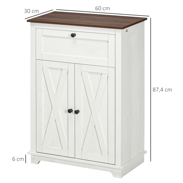 HOMCOM Aparador para Sala de Estar com Portas Duplas Gaveta e Prateleira Ajustável para Cozinha Dormitório 60x30x87,4 cm Branco - Image 3