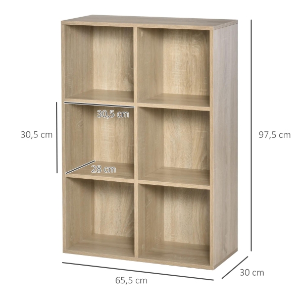 HOMCOM Estante para Livros Estante de Madeira de 3 Níveis com 6 Compartimentos de Armazenamento65,5x30x97,5cm Carvalho - Image 3