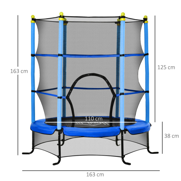 HOMCOM Trampolim para Crianças com Rede de Segurança e Estrutura de Aço Carga 50 kg 163x163x163 cm Azul - Image 3