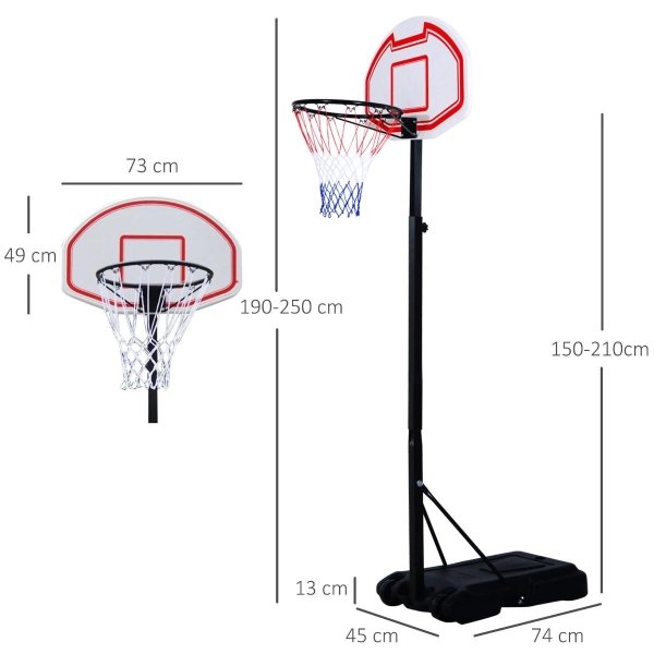 HOMCOM  Tabela de basquetebol dobrável e ajustável em altura 150-210 cm branco preto e vermelho - Image 3