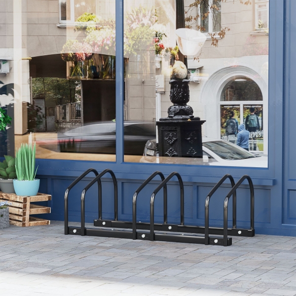 HOMCOM Estacionamento para 3 Bicicletas Suporte de Aço para Estacionar Bicicletas no Chão para Interior e Exterior 76x33x27 cm Preto - Image 2