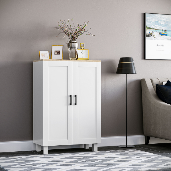 HOMCOM Armário de Sala de Estar Moderno Armário de Armazenamento com 2 Portas Prateleira Ajustável e Base Elevada 60x30x90 cm Branco - Image 2