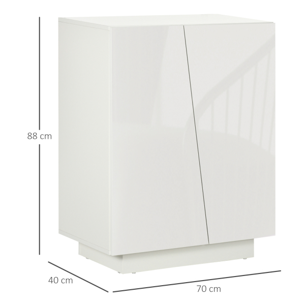 HOMCOM Aparador Sala de Estar Armário Auxiliar com 2 Portas de Alto Brilho e Prateleiras Ajustáveis 70x40x88 cm Branco - Image 3