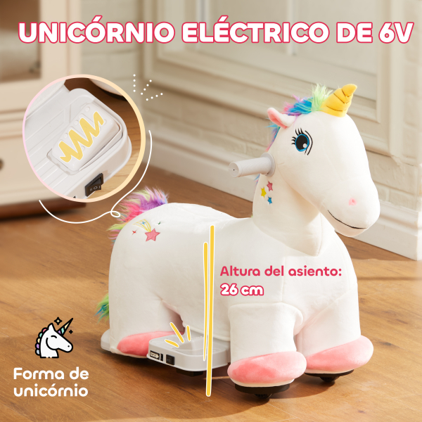 AIYAPLAY Unicórnio Elétrico para Crianças de 18 a 36 Meses Unicórnio Infantil Eétrico com Bateria 6V e Música 69x34x53 cm Branco - Image 4