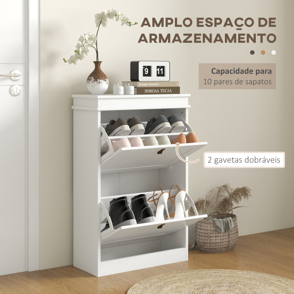HOMCOM Móvel Sapateira Branco Sapateira Estreita com 2 Portas e Prateleira Ajustável para 10 Pares de Sapatos 54x24x82,5 cm Branco - Image 4