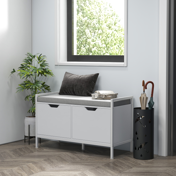 HOMCOM Banco Sapateira para Entrada com Assento Almofadado Amovível para 4 Pares de Sapatos 84x35x50 cm Branco - Image 2