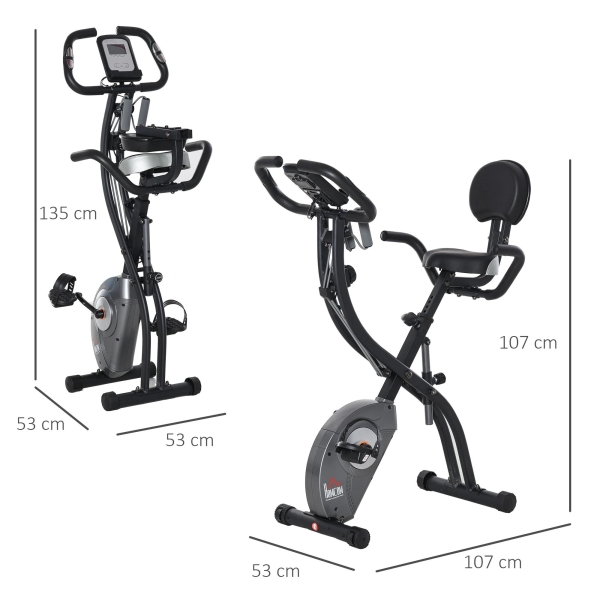 HOMCOM Bicicleta Estática Dobrável com Volante de Inércia de 1,5kg Sensor de Pulso Tela LCD Resistência Ajustável em 8 Níveis e Assento Regulável 107x53x107cm Preto - Image 3