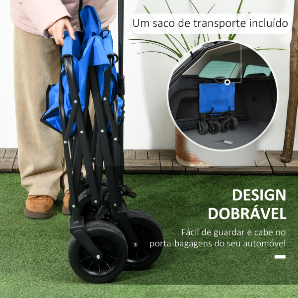 Outsunny Carrinho de Transporte Dobrável com Bolsa Térmica Removível Capacidade 100 kg para Campismo Praia 113x57x77-100 cm Azul - Image 4