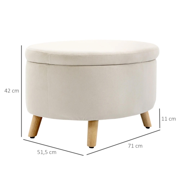 HOMCOM Otomano Puff Estofado em Veludo Acolchoado Banco de Armazenamento com Tampa Removível e Pés de Madeira para Dormitórios Sala de Estar Corredor 71x51,5x42 Bege - Image 3