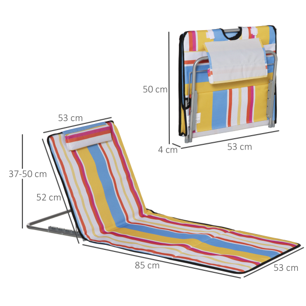 Outsunny Conjunto de 2 Esteiras de Praia Dobráveis 124x53x50cm com Encosto Ajustável e Apoio para a Cabeça Esteira de Praia Tecido Oxford Aço com Bolsa de Transporte Multicor - Image 3