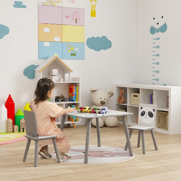 ZONEKIZ Conjunto de Mesa e Cadeiras para Crianças de 3 Peças Mesa Infantil com 2 Cadeiras Conjunto de Móveis para Atividades Cinza - Image 2