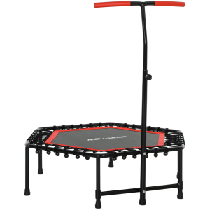 SPORTNOW Trampolim Fitness 114x114x132 cm com Guiador Ajustável em 3 Níveis Estrutura de Aço para Treino de Perna Corpo Vermelho