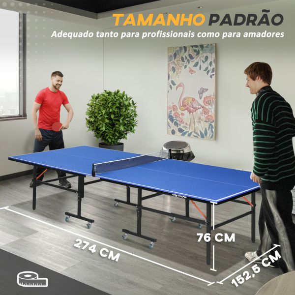 SPORTNOW Mesa de Ping Pong Dobrável com Rodas para Interior e Exterior Tamanho Padrão com Rede Raquetes e Bolas 274x152,5x76 cm Azul - Image 4