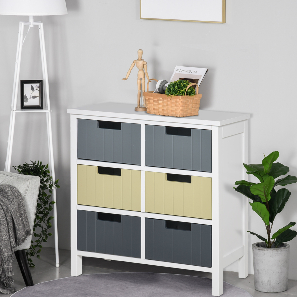HOMCOM Cómoda de Madeira com 6 Gavetas Cómoda Auxiliar de Armazenamento com Pés Elevados Estilo Moderno para Dormitórios Sala de Estar Casa de Banho 60x28x58cm Multicor - Image 2