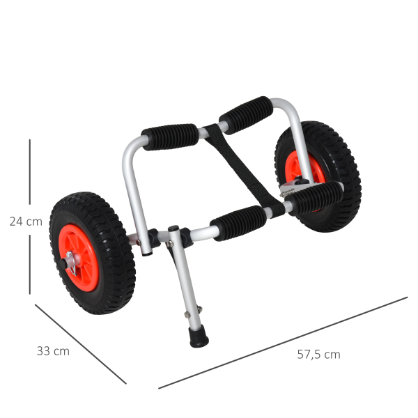 HOMCOM Carrinho de transporte dobrável para caiaque carga 75 kg de alumínio ajuste universal com rodas para barco canoa 57,5x33x24 cm prata - Image 3