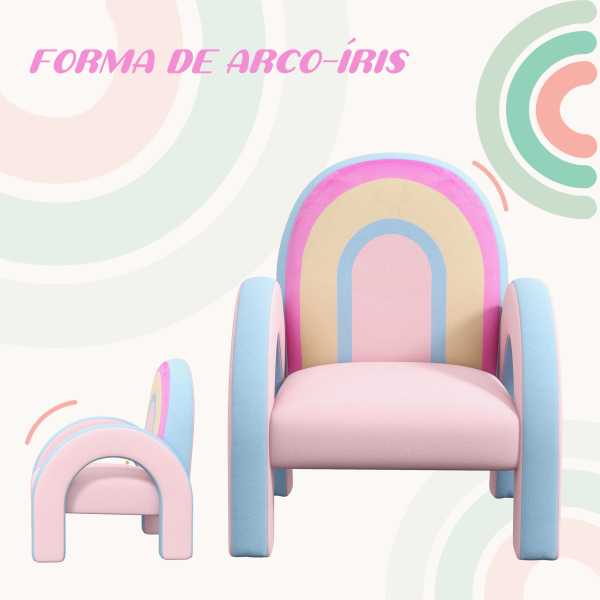 ZONEKIZ Poltrona para Crianças Pequenas em Forma de Arco Íris para Crianças de 1,5 a 5 Anos para Dormitório Sala de Estar kg 43x41x51 cm Rosa - Image 4