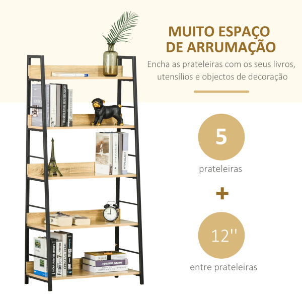 HOMCOM Estante de Estilo Industrial com 5 Níveis Estante de Sala de Estar para Livros com Estrutura de Metal 70x35x149,5 cm Natural - Image 4